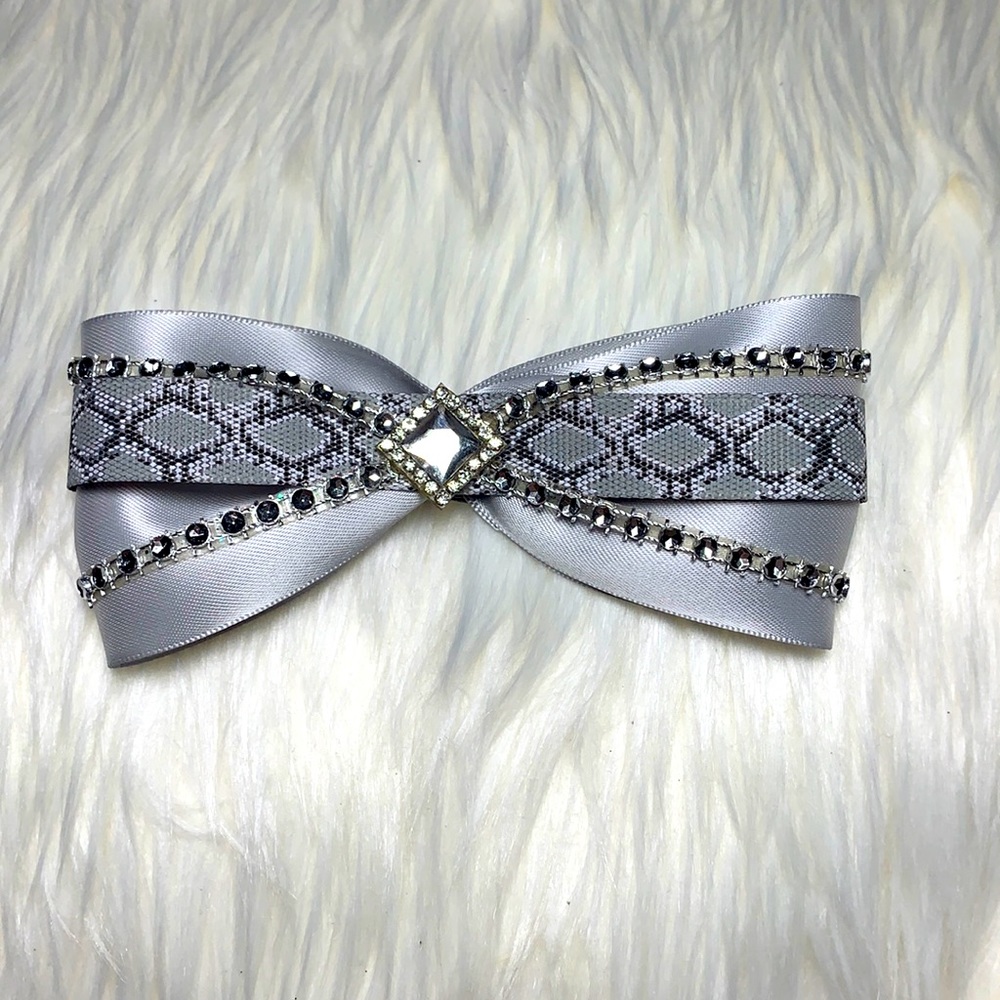 Silver Satin Crystal and Snake Ribbon Bow